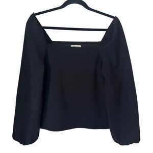 Madewell Square-Neck Puff Long Sleeve Top Black Sz S
